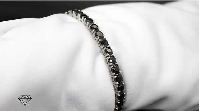 Pulso Tenis Oro 14K Blanco con Zafiro